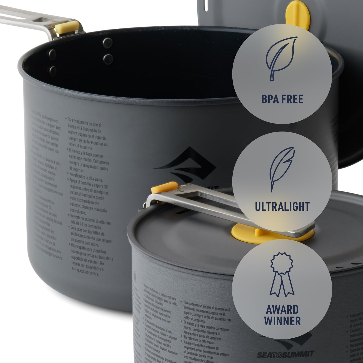 Sea to Summit Frontier Ultralight Two Pot Set for Camping, 1.3-Liter Pot and 3-Liter Pot