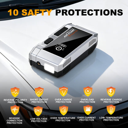 Doorii 8000A Car Jumper Starter Portable with PD65W USB-C Charging(in/Out), 11-in-1 Jump Starter with Air Compressor, 150PSI Tire Inflator for Up to All Gas/12L Diesel