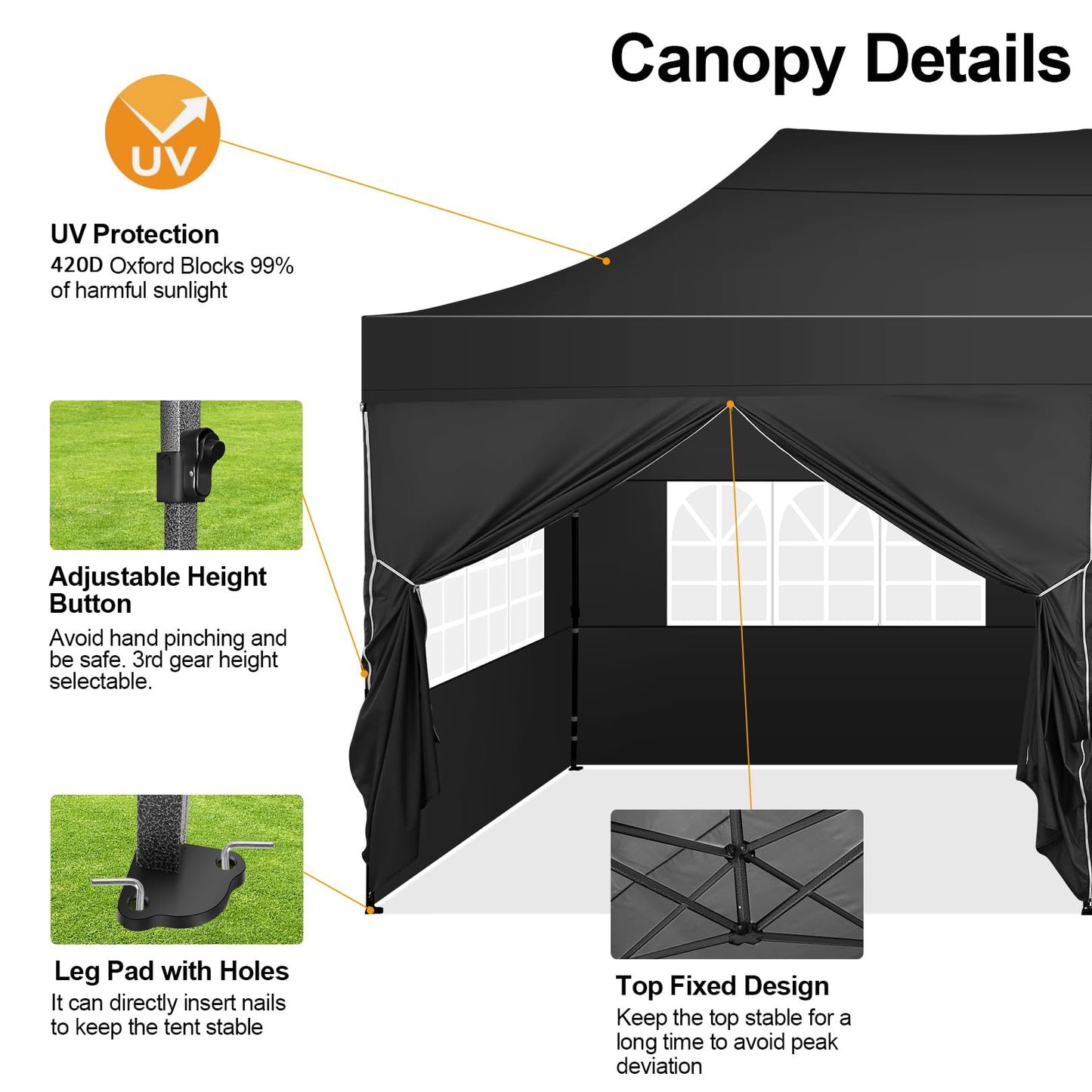 COBIZI 10x20 Pop up Canopy Tent 10x20 Canopy with 6 Sidewalls Waterproof Heavy Duty Commercial Canopy Tent for Parties Outdoor Garden Gazebo, Carry Bag with Wheel(10x20ft,Space Black)