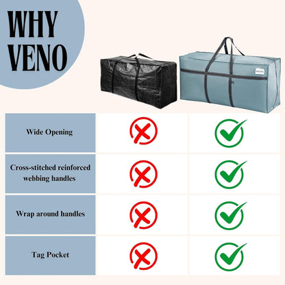 VENO Extra Large Moving Bags - Heavy Duty Storage Solution | Ideal for College & Holiday Packing (Light Blue Matte, 2 Pack)