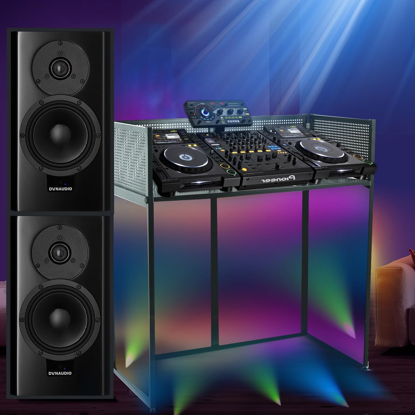 Wuyule Portable DJ Facade Table Station - 40 * 40 * 20 Inches Event Booth With Black and White Scrims, Padded Carrying Bag, Metal Frame Foldable Panel