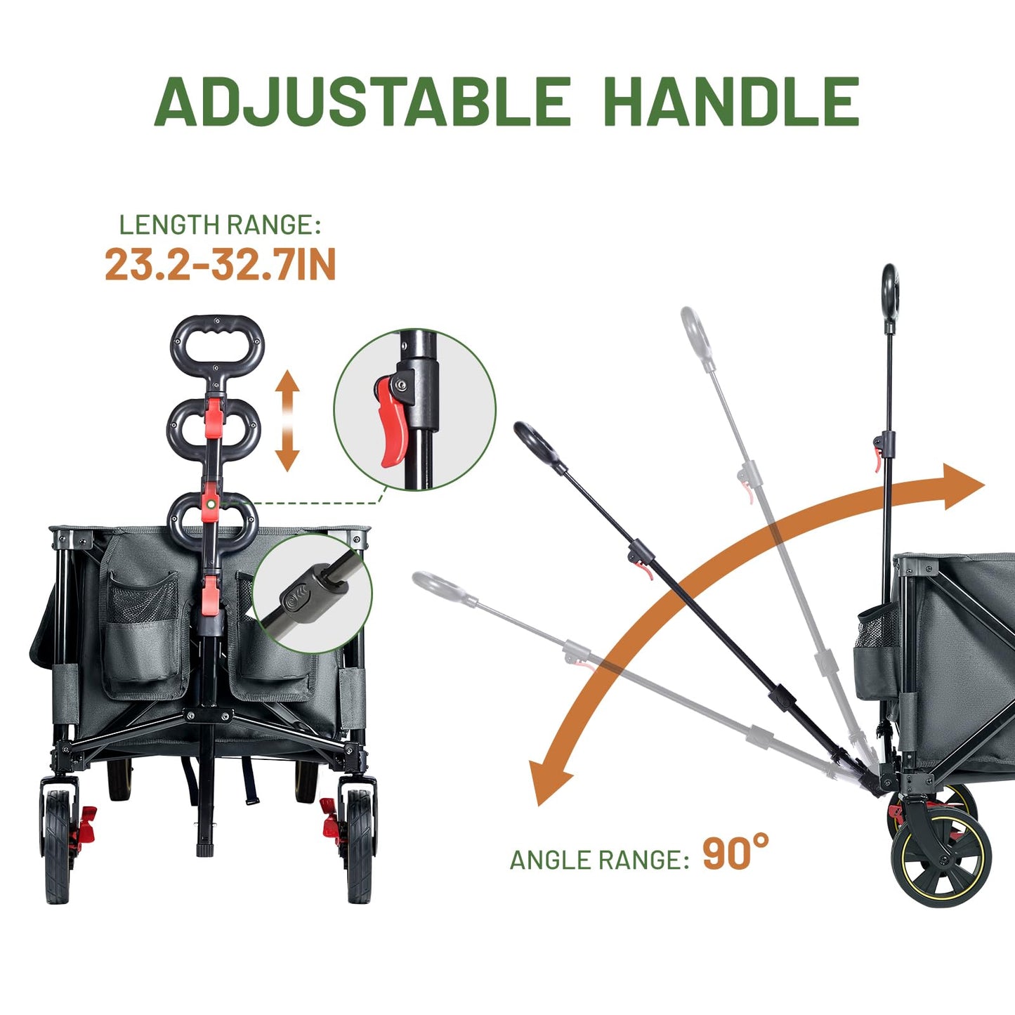 Timber Ridge 51.2'' Extended Collapsible Wagon Cart, 500LBS Heavy Duty Foldable Utility Wagon with Adjustable Handle, 400L Capacity Portable Cart with Cargo Net for Camping Sports Shopping-Grey