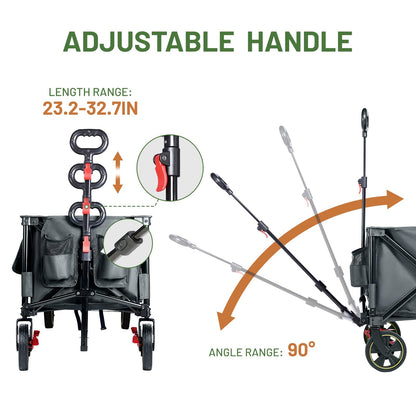 Timber Ridge 51.2'' Extended Collapsible Wagon Cart, 500LBS Heavy Duty Foldable Utility Wagon with Adjustable Handle, 400L Capacity Portable Cart with Cargo Net for Camping Sports Shopping-Grey