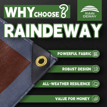 RAINDEWAY 12x30 Feet Super Heavy Duty Tarp 18 Mil, UV Resistant, Weatherproof, Multipurpose Waterproof Poly Tarp with Grommets and Reinforced Edges, Brown/Gray Tarps