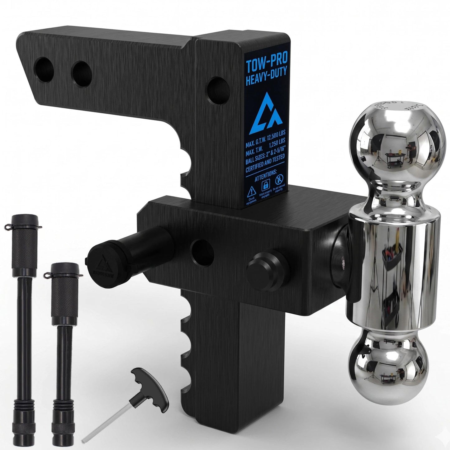 CROSSHIP Adjustable Drawbar Trailer Hitch - Heavy Duty Aluminum Drop Hitch - Fits 2" Receiver, 8" Drop/Rise, for Truck, SUV, RV(12500 Lbs GTW)