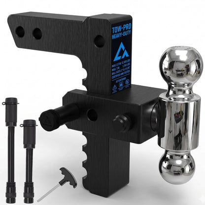 CROSSHIP Adjustable Drawbar Trailer Hitch - Heavy Duty Aluminum Drop Hitch - Fits 2" Receiver, 8" Drop/Rise, for Truck, SUV, RV(12500 Lbs GTW)