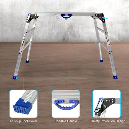 LEADALLWAY Adjustable Work Platform (47"x20") Ultra-Wide Portable Folding Aluminum Work Platform 330 Lbs Capacity 50 Gear Adjustable Height 27.5 to 37 inches