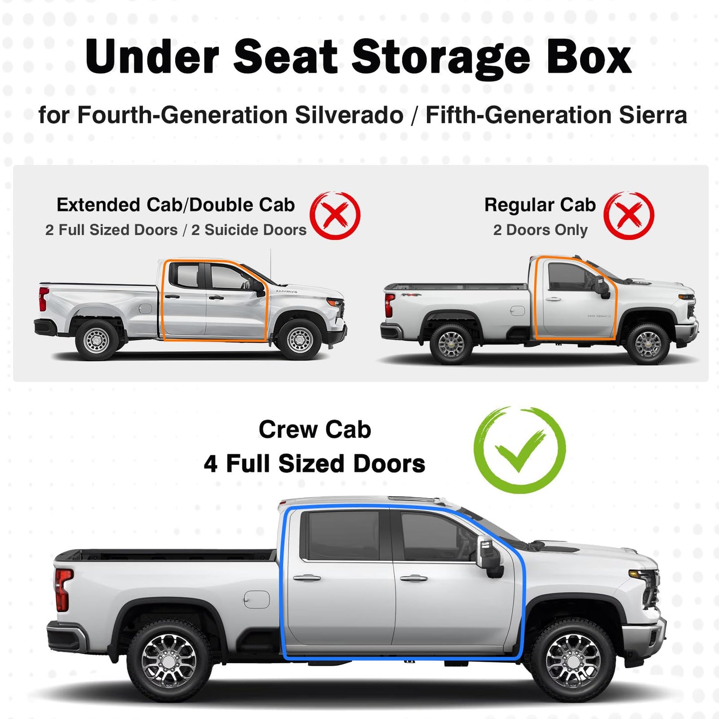 Mixsuper Liner Under Seat Storage for 2019-2026 Chevy Silverado 1500/GM Sierra 1500 & 2020-2025 Silverado/Sierra 2500HD/3500HD, ABS 6PCS Kit with Mesh Pocket & Inner Bin, Silverado Accessories Black