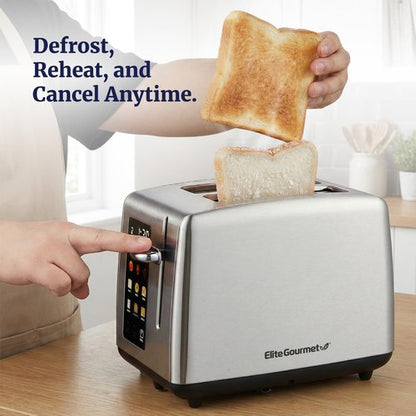 Elite Gourmet 2-Slice Toaster - Digital Countdown, Extra-Wide Slots for Bagels, Stainless Steel