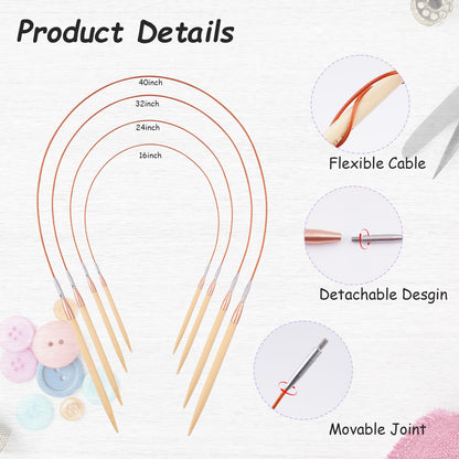 Hobekoee Bamboo Interchangeable Circular Knitting Needles Set 13 Pairs Interchangeable Knitting Needles 3.0mm~10.0mm