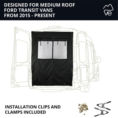 VanEssential Medium ROOF Rear Door Bug Screen Designed for Ford Transit - Center Zipper Closure