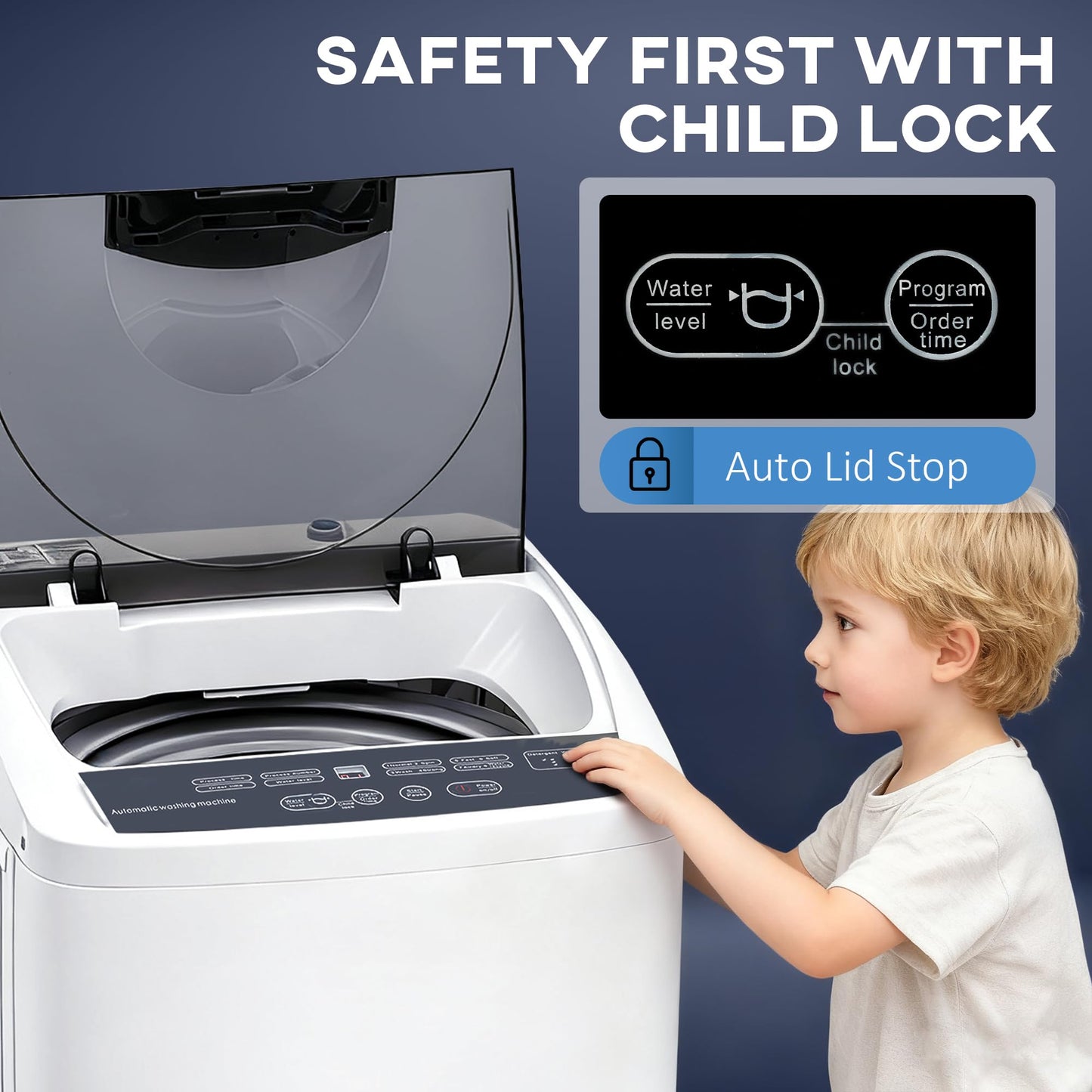 HOMCOM Portable Washing Machine, 1.3 Cu. Ft. Compact Washer with 8 Programs, 6 Water Levels, LED Display, Child Lock, Drain Pump, 9.9lb Full Automatic Washing Machine for Apartments, Dorms, RVs, White