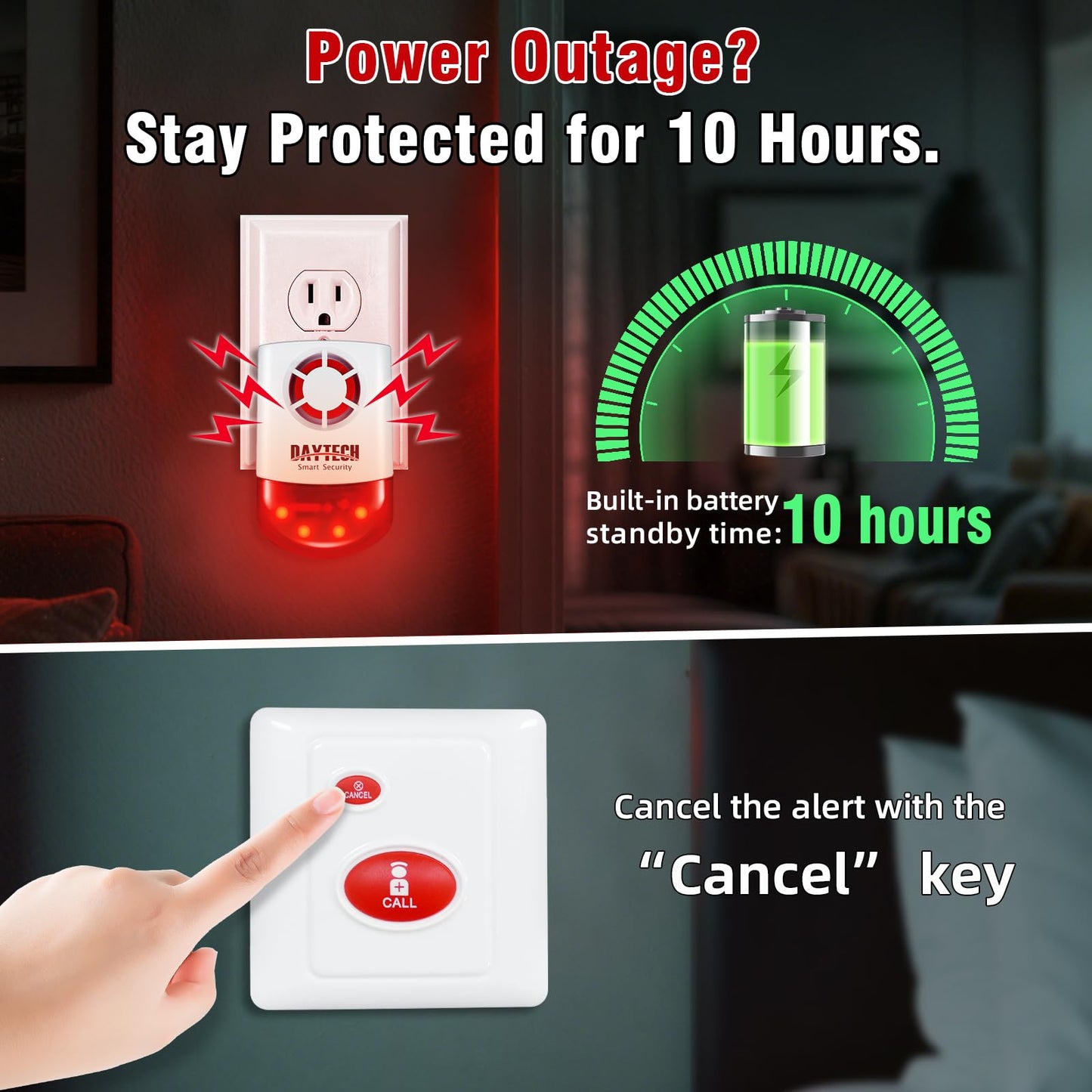 Daytech Panic Alarm Button-Strobe Siren Alarm with Light for Home Caring, 500ft Range, Loud Outdoor SOS Alert System with 2 Red Flashing Siren & 4 Panic Button for Store/Hotel/Jewelry/Shop Security