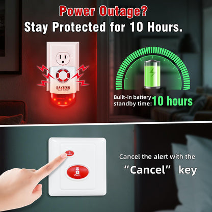 Daytech Panic Alarm Button-Strobe Siren Alarm with Light for Home Caring, 500ft Range, Loud Outdoor SOS Alert System with 2 Red Flashing Siren & 4 Panic Button for Store/Hotel/Jewelry/Shop Security