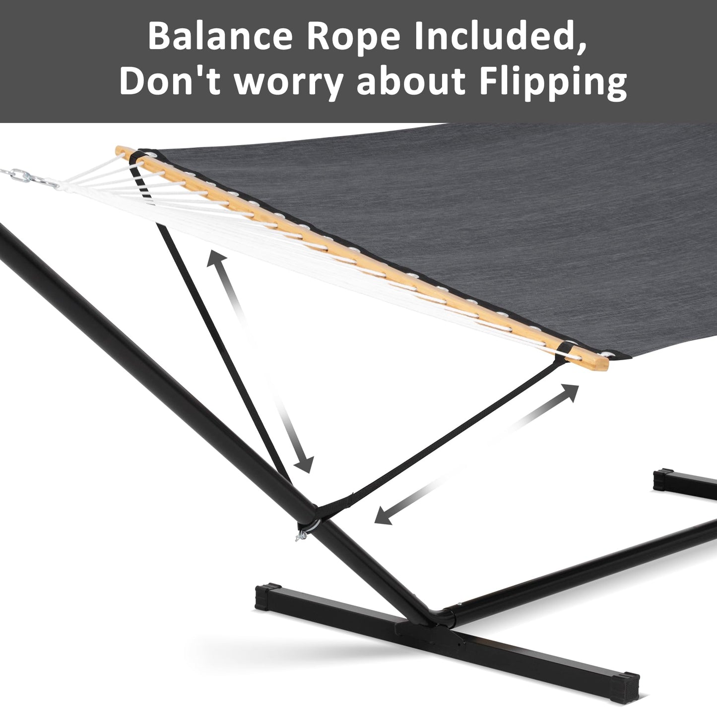 SUNCREAT Hammocks for Outside with Stand, Extra Large Double Hammocks 2 Person Heavy Duty, 450 lbs Capacity, Dark Gray