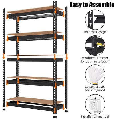 GarveeHome Heavy Duty Storage Shelves - 5 Tier 48 * 24 * 72 in, Adjustable Garage Storage Shelving, Metal Storage Utility Rack Shelf Unit