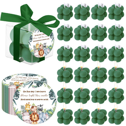 MTLEE 24 Sets Jungle Animal Baby Shower Favors Small Bubble Candle Baby Shower Favors for Guests Tea Candles Bulk with Stylish Ribbons Cards Gifts Party Decoration