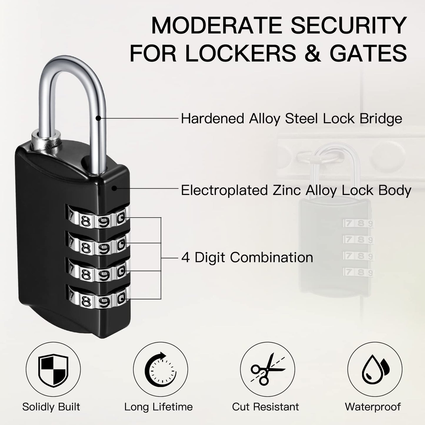 100 Pcs 4 Digit Combination Lock Bulk Small 4 Digit Combo Locks Waterproof Outdoor Combo Locker Black Keyless Number Padlock for Traveling Luggage Toolbox Gym Door Locker Suitcases Fence Cabinet