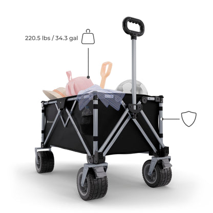 Kinderkraft ROLLSTER, Foldable Wagon, 220 lbs Load Capacity, 34 Gallon Capacity, Sturdy Steel Frame, Oxford 600D Fabric, Large All-Terrain Wheels, Telescopic Handle, Compact, Easy to Transport, Black