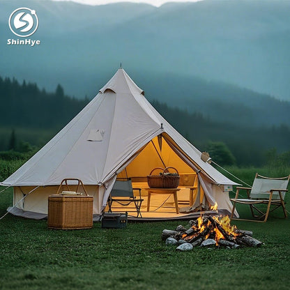 ShinHye Canvas Bell Tent Yurt Tent 4 Seasons for Camping 100% Cotton Glamping Tents with Stove Jack, Family Camping Outdoor Hunting Party (3M- 9.8FT)