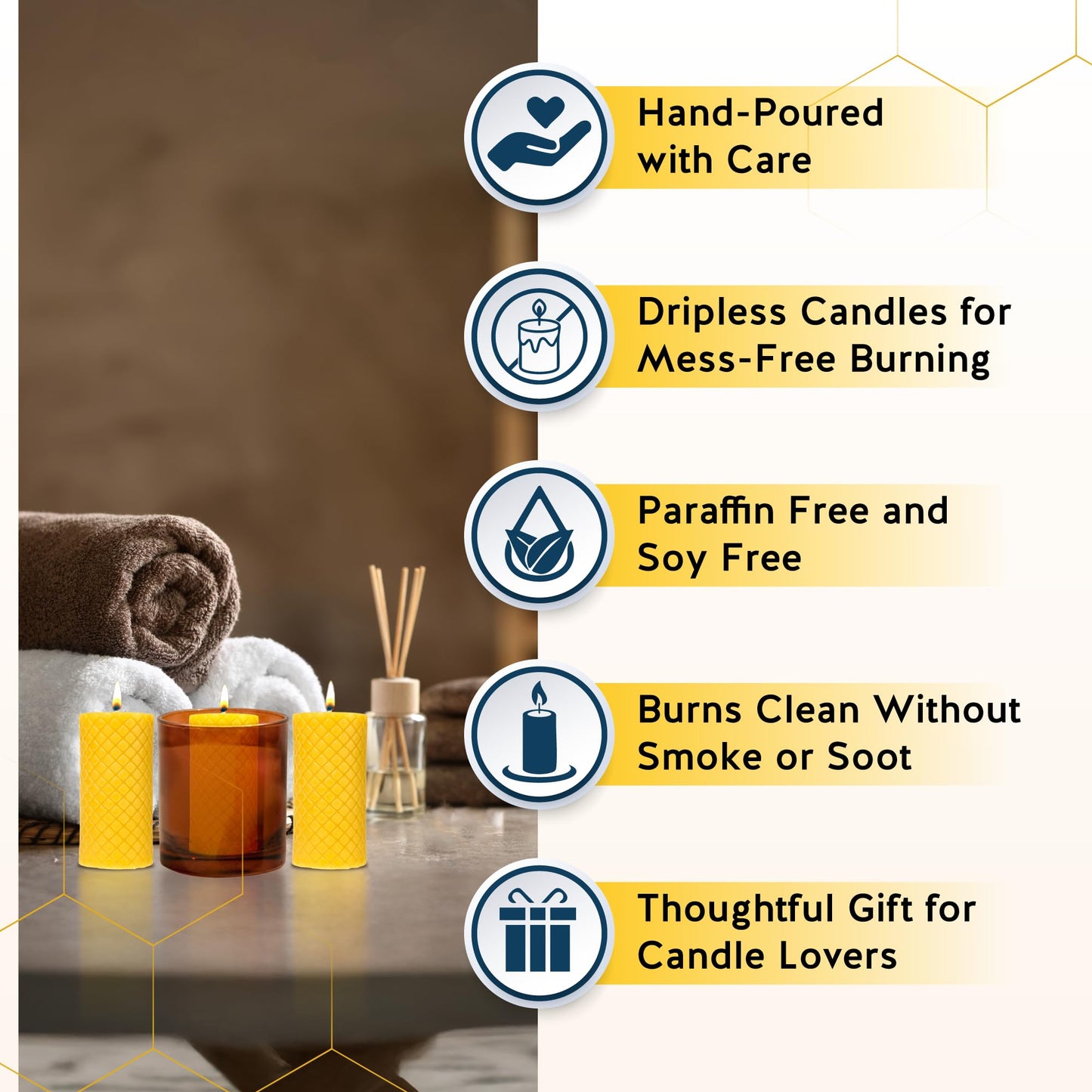 Alternative Imagination Diamond Beeswax Pillar Candles – 3 Pack of 2x4 Inch Unscented Candles - Hand-Poured - 100% Pure Beeswax - Natural Honey Aroma - Dripless Long-Burn - Altar & Decor Use
