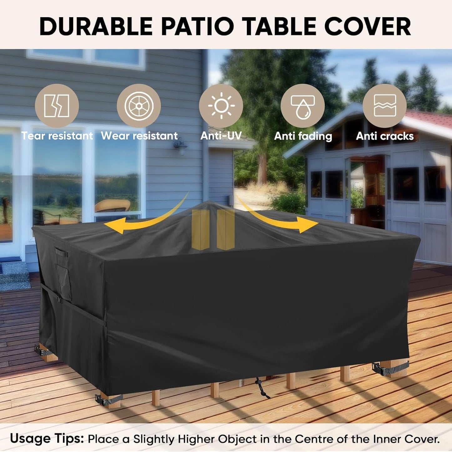 BALEINE Outdoor Furniture Covers - Heavy Duty Waterproof Oxford Table Cover | Black, 108"L x 82"W x 28"H
