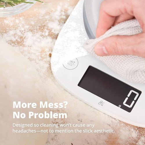 Greater Goods Digital Kitchen Scale - LCD Display, Weighs Grams & Ounces, Up to 11 lbs, White