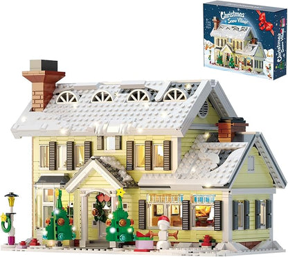 Christmas Holiday House Building Set LED DIY Christmas Holiday Snow Village Christmas House Compatible with Lego Gifts for Boys Girls Family and Friends (1156pcs)