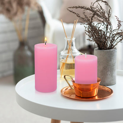 Hand Pink 2.8x6 Pillar Candles Set of 3 - Rustic Unscented No Drip Wax Candles for Home Decor, Weddings, Centerpieces