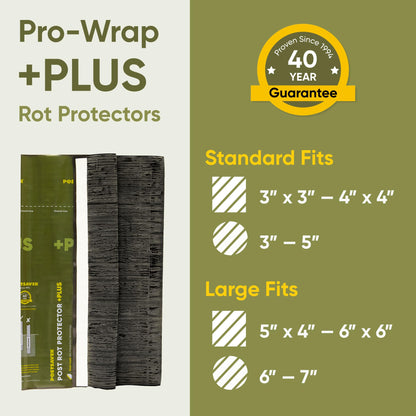 Postsaver Pro-Wrap Large +Plus | Fence & Deck Post Rot Protector | 40-Year Guarantee | Pack of 10 | Fits 5x5” to 6x6" Square and 6” to 7" Round Posts | Dual-Layer Rot Protection