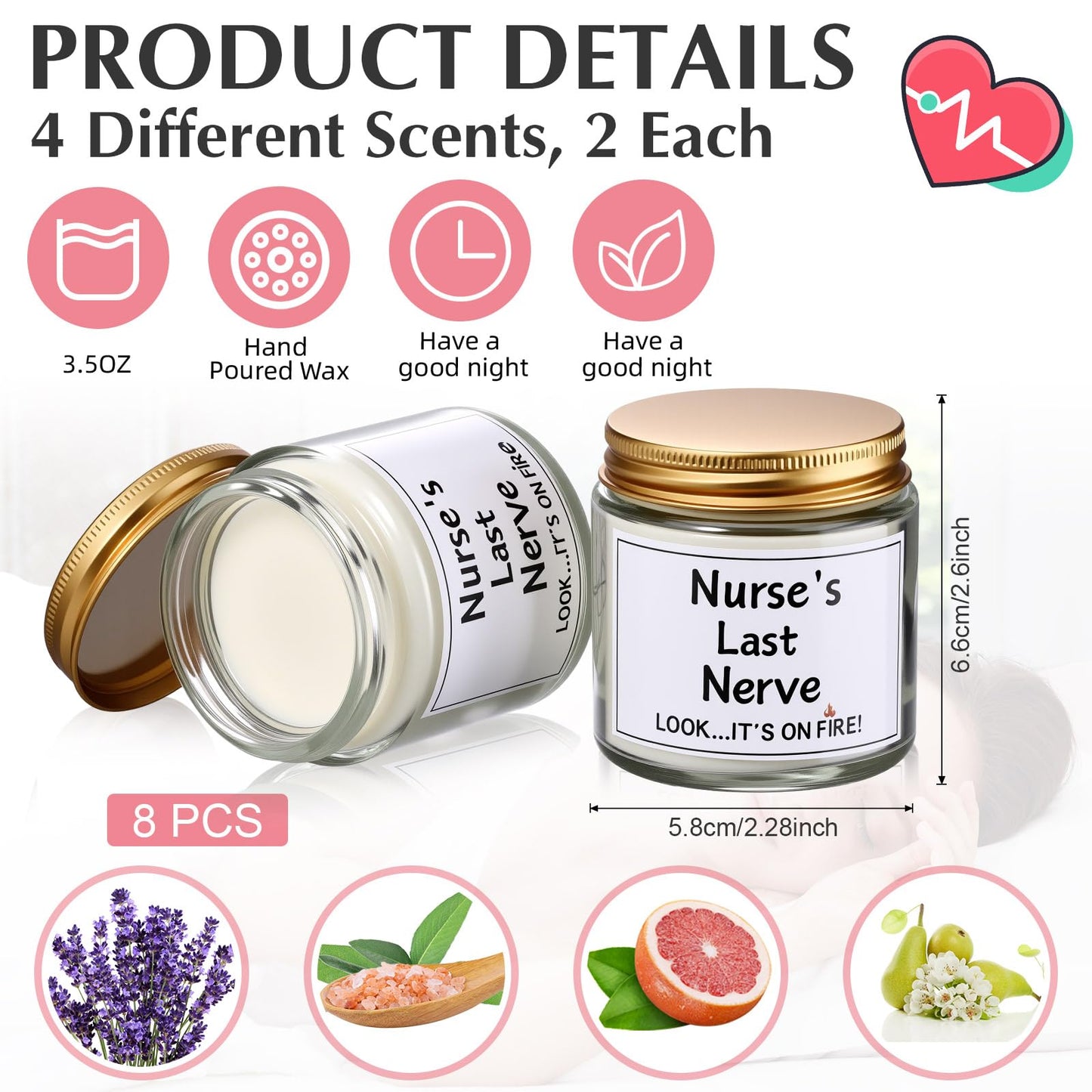 MTLEE 8 Pcs Nurses Gifts Bulk for Women, Nurse's Last Nerve Scented Candles 3.5 oz Candle CNA Gifts for Christmas Women Female Graduation Birthday Present