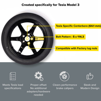 StanceMagic Complete Spare Wheel Tire Kit Fits 2017-2026 Tesla Model 3 Long Range RWD, 18x4 Rim, 125/80R18 Tire, 2 Ton Scissor Jack, Tools, Carrying Bag, Also fits Highland