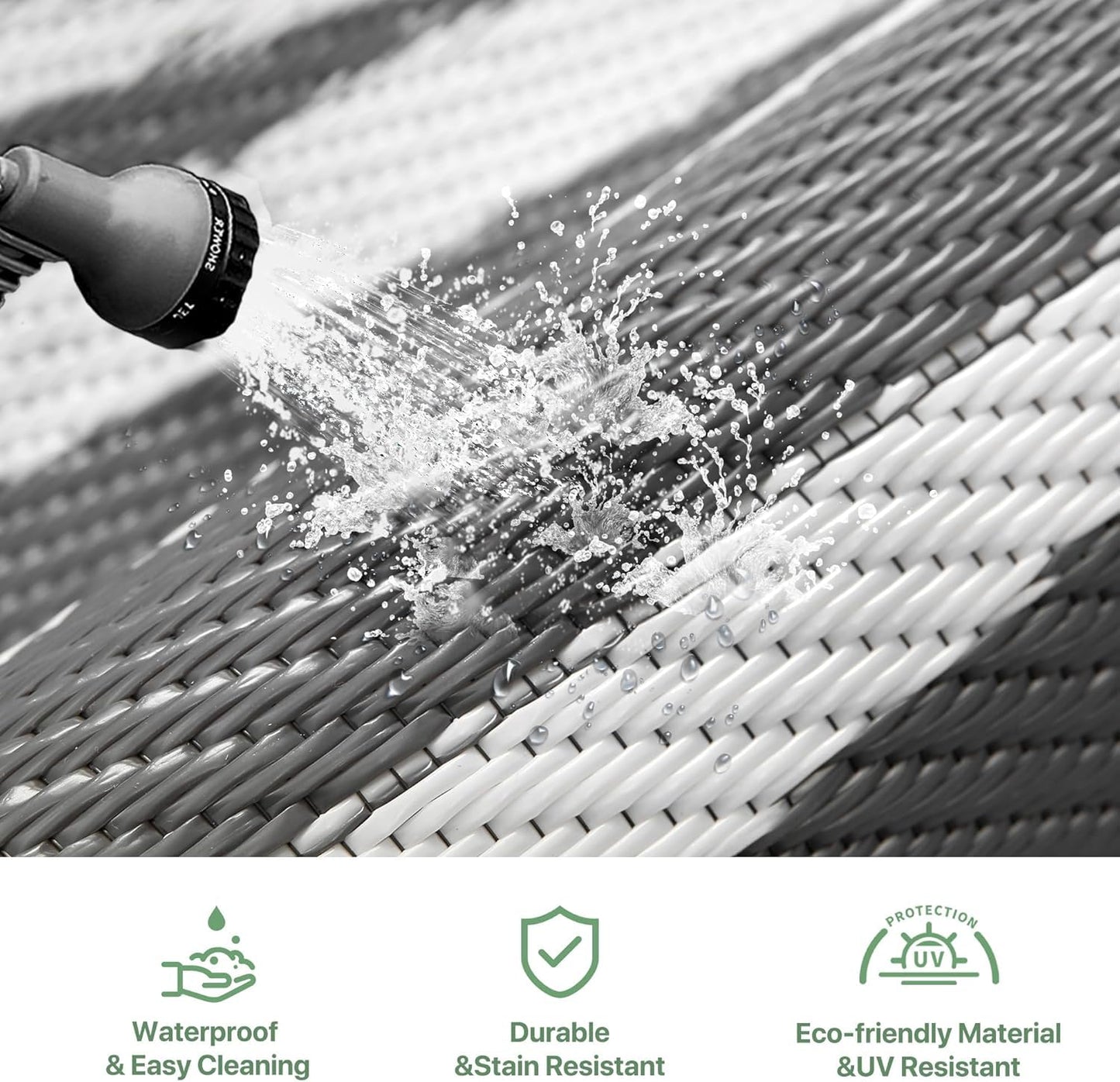 GENIMO Outdoor Rug Waterproof for Patio Decor, 10'x20' Foldable Reversible Plastic Straw Carpet, Outside Area Mat for Rv, Deck, Picnic, Porch, Camper, Balcony, Beach, Grey & White