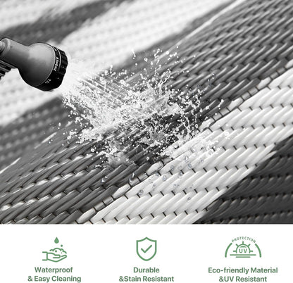 GENIMO Outdoor Rug Waterproof for Patio Decor, 10'x20' Foldable Reversible Plastic Straw Carpet, Outside Area Mat for Rv, Deck, Picnic, Porch, Camper, Balcony, Beach, Grey & White
