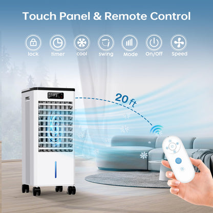 Ashihoti Official Evaporative Air Cooler, 4-IN-1 Portable Air Conditioners, Swamp Cooler, 3 Speeds & 4 Modes, 2-Gal Tank for Cooling, 16 FT/S Remote Control, Windowless Air Conditioners for Indoors
