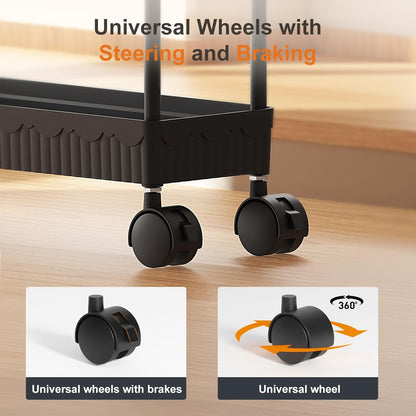 Sevenblue Slim Rolling Storage Cart - 3 Tier Utility Organizer with Wheels for Kitchen & Bathroom (Black)