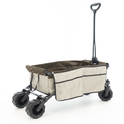 Creative Outdoor Push Pull Collapsible Stroller Folding Cart for Kids and Pets, Suppors upto 150lbs Weight Capacity | Durable Rubber Wheels | All Terrain | Zip-Off Side Pockets & Flap | (Brown/Orange)