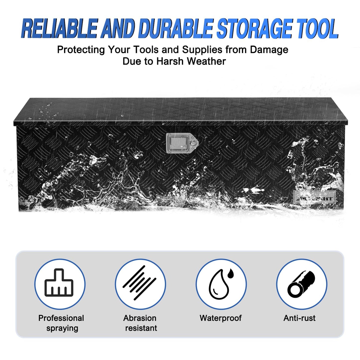 Nilight 44 Inch Truck Tool Box Heavy Duty Aluminum Stripes Plated Pick Up Truck Bed Toolboxes 44"x15"x15" Waterproof Storage Organizer for Bed of Truck RV Trailer with Side Handle Lock Keys, Black