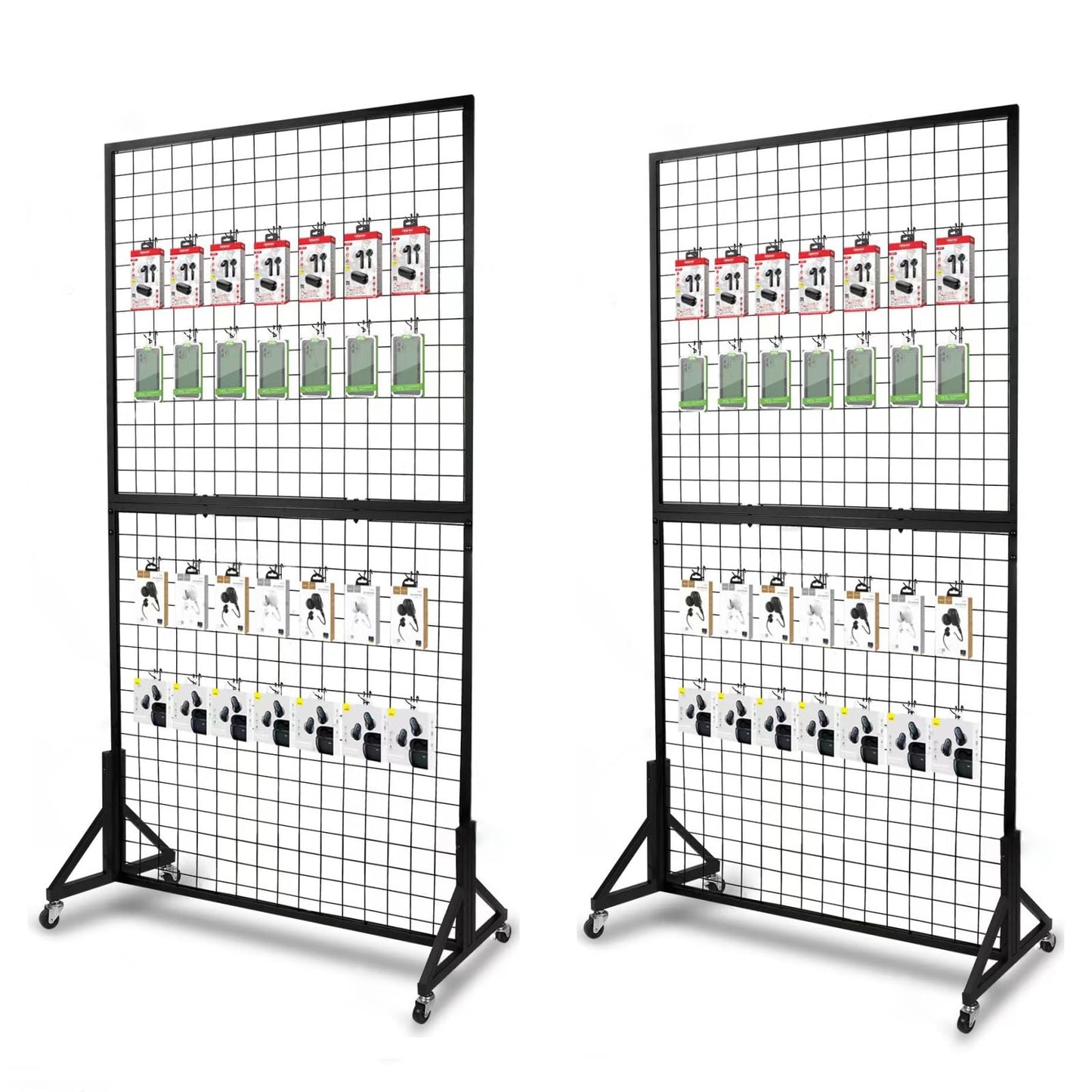 NectaCol 2 Packs 3'x 6' Two-Double Gridwall Panel Display Racks with Sturdy T-Base, Black Grid Wall Panels Display Stand, Display Rack Craft Show, Art Display Stand