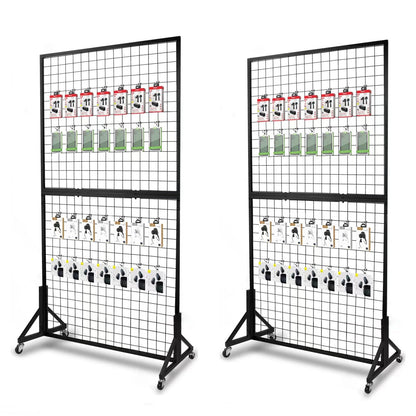 NectaCol 2 Packs 3'x 6' Two-Double Gridwall Panel Display Racks with Sturdy T-Base, Black Grid Wall Panels Display Stand, Display Rack Craft Show, Art Display Stand