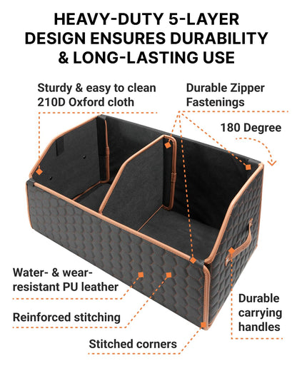 Owleys Foldable Trunk Organizer for Car Storage - Collapsible Auto Trunk Organizer With Lid - Trunk Organization (21.6 inch, Hexy)
