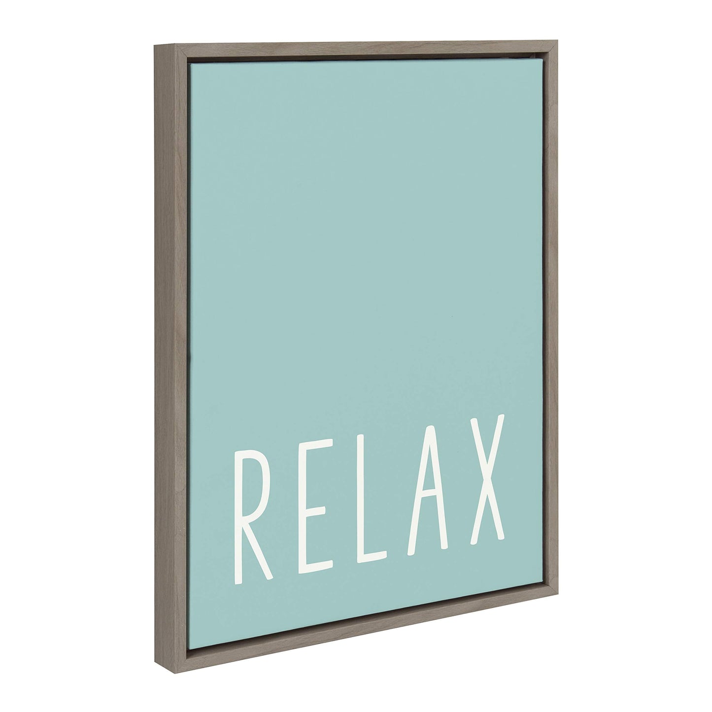 Kate and Laurel Sylvie Relax in Pale Teal Framed Canvas Wall Art by Apricot and Birch, 18x24 Gray, Relaxing Zen Art for Wall