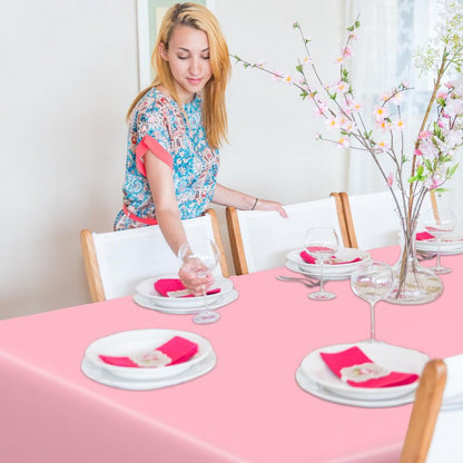 4 PCS Plastic Table Cloth Disposable, 54 x 108 Inches Pink Tablecloth, Plastic Table Cover Rectangle Tablecloth for Baby Shower Decorations and Wedding Party, Tablecloths of Leakproof Home Essentials