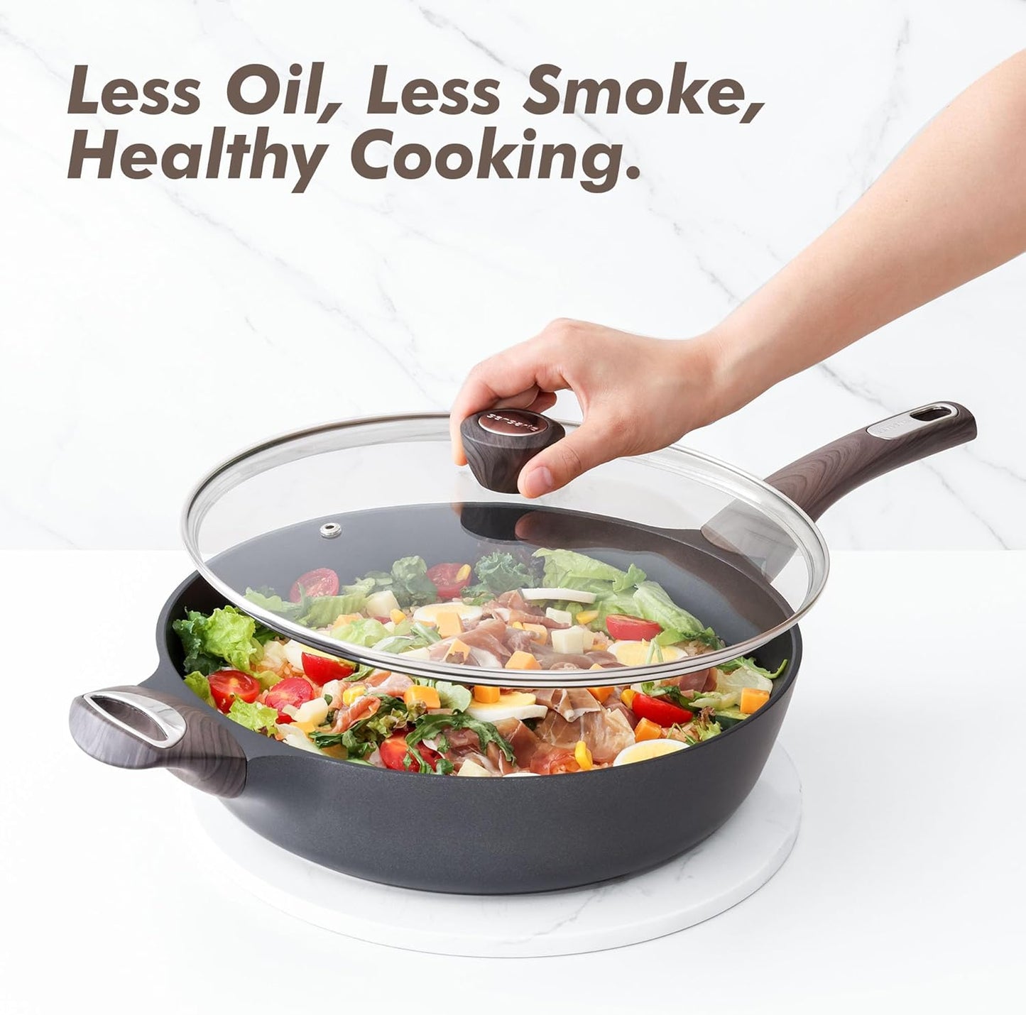 SENSARTE Nonstick Frying Pan - 12 Inch Deep Skillet with Lid | Healthy, PFOA-Free Cooking Pan