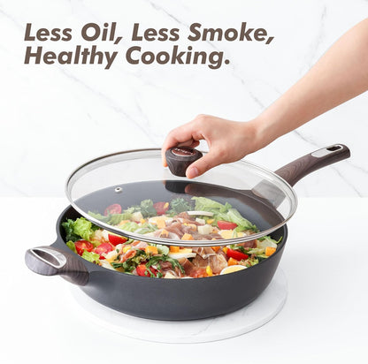 SENSARTE Nonstick Frying Pan - 12 Inch Deep Skillet with Lid | Healthy, PFOA-Free Cooking Pan