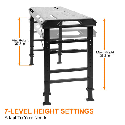 WORKESS Metal Welding Table Folding 1000 lbs Load Capacity Heavy Duty Steel Construction Workbench for Welding Adjustable 7 Level Height