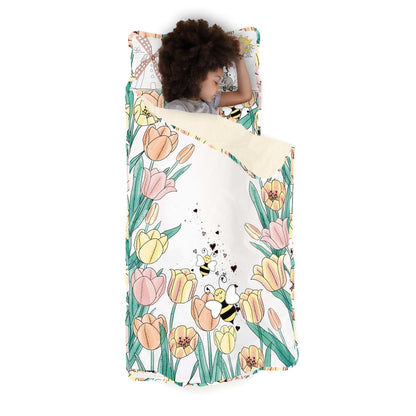 JumpOff Jo Extra Long Nap Mat for Kids - Cozy Kids Rest Mat with Removable Pillow and Ultra Soft Blanket for Preschool, Daycare, and Sleepovers - Tulip Fields