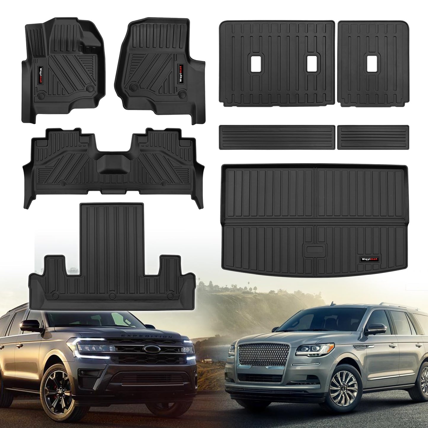 Custom Floor Mats Cargo Liner and Backrest Mat for 2018-2024 Ford Expedition Max/Lincoln Navigator L 7 Seat Accessories TPE All Weather (Only for Max and L 7 Seater)