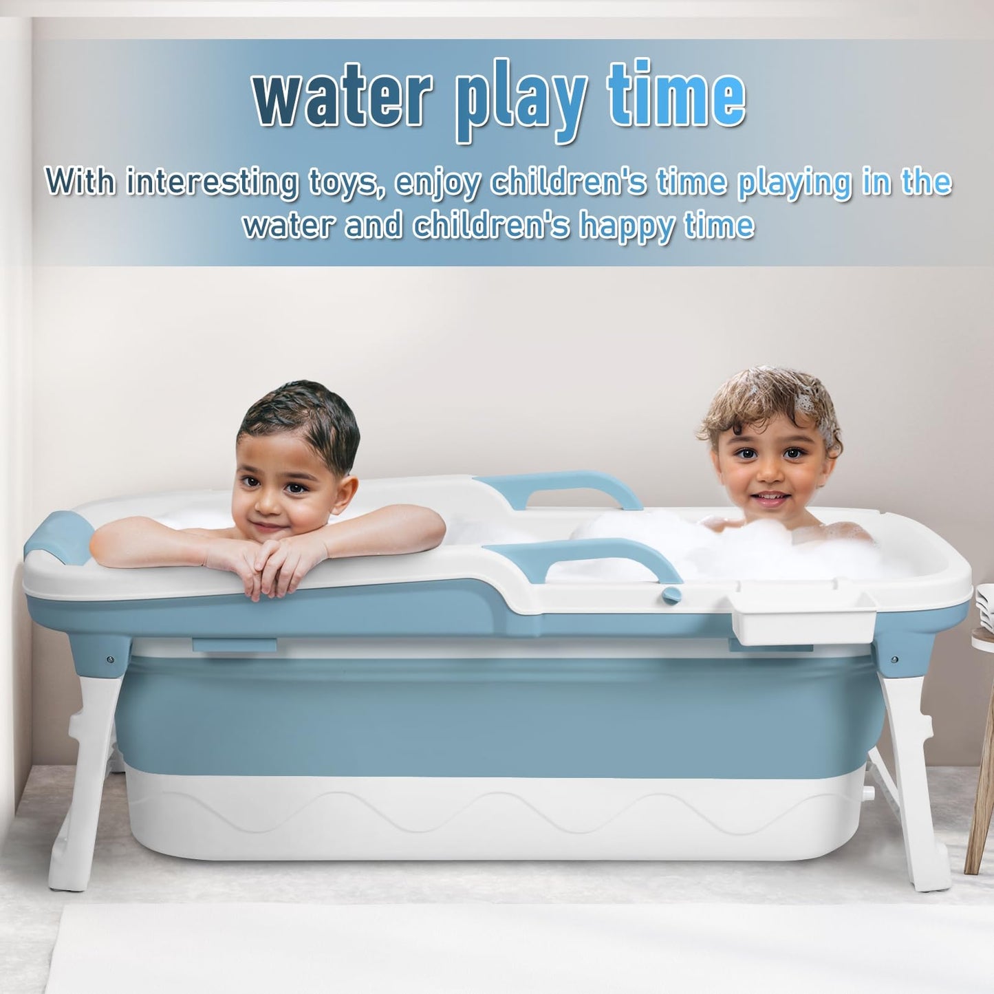 Portable Bathtub Adult,51" Foldable Large Collapsible Tub with Handle,Freestanding Surround Collapsible Bathtub,No Lid,Hot Bath,Ice Bath Blue 130 cm