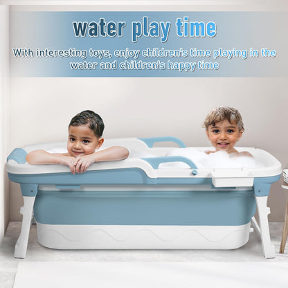 Portable Bathtub Adult,51" Foldable Large Collapsible Tub with Handle,Freestanding Surround Collapsible Bathtub,No Lid,Hot Bath,Ice Bath Blue 130 cm